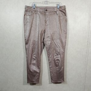 *H189 Chico's tan with gold metallic snakeskin print jeans 3 16 FINAL PRICE